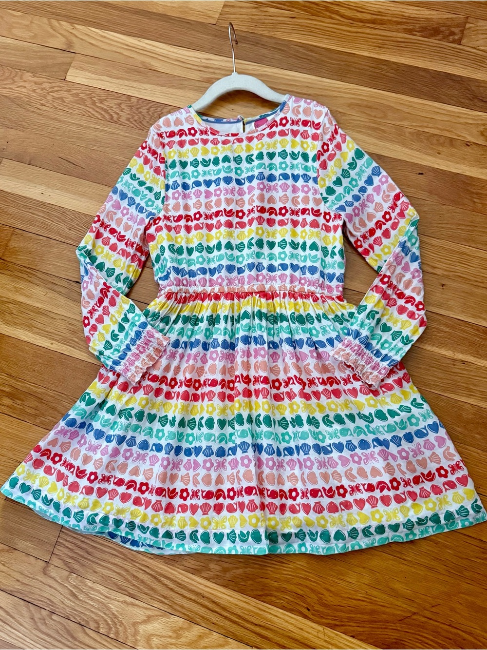 Mini Boden 8-9Y Seashell/Butterfly Print Fully-Lined Dress